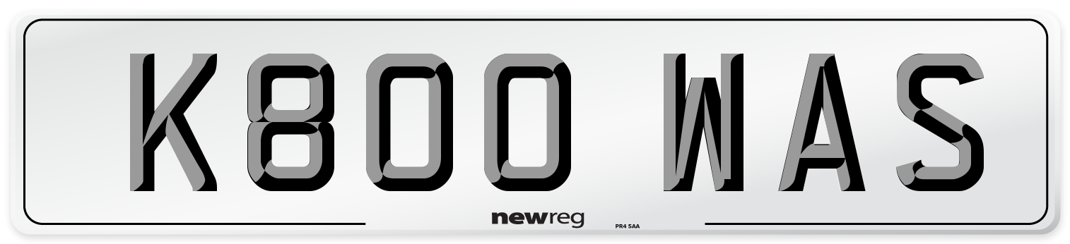 K800 WAS Number Plate from New Reg